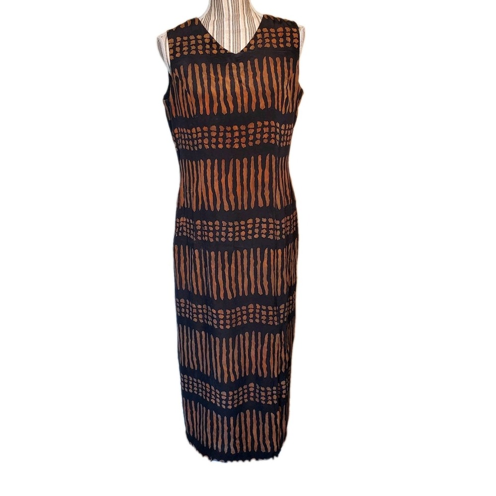 Patrick Collection Pure Silk Sheath Dress Sz 10 Sleeveless Lined Zip Abstract